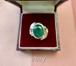 Genuine Emerald, Solid Silver, Impressive Beautiful Antique Ring