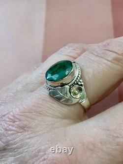 Genuine Emerald, Solid Silver, Impressive Beautiful Antique Ring