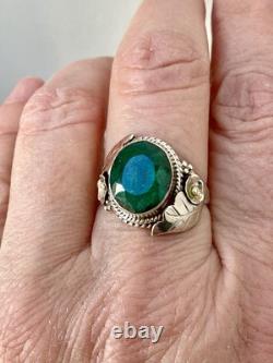 Genuine Emerald, Solid Silver, Impressive Beautiful Antique Ring