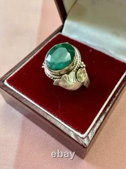 Genuine Emerald, Solid Silver, Impressive Beautiful Antique Ring