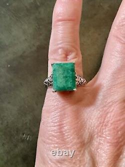 Genuine Emerald, Solid Silver, Impressive Beautiful Antique Ring