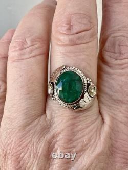 Genuine Emerald, Solid Silver, Impressive Beautiful Antique Ring