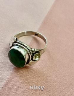 Genuine Emerald, Solid Silver, Impressive Beautiful Antique Ring