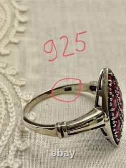Genuine Marquise Splendid Ruby Antique Ring in Solid Silver