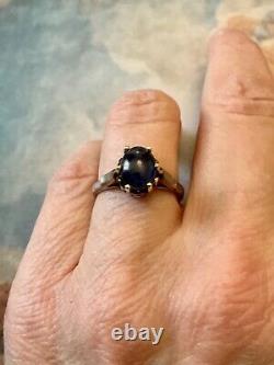 Genuine Sapphire Cabochon, Solid Silver, Very Beautiful Antique Ring