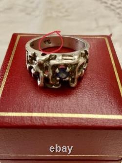 Genuine Sapphire, Solid Silver, Modernist Unique Creator Antique Ring