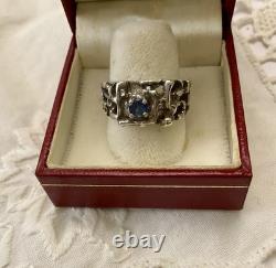 Genuine Sapphire, Solid Silver, Modernist Unique Creator Antique Ring
