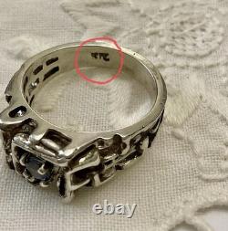 Genuine Sapphire, Solid Silver, Modernist Unique Creator Antique Ring