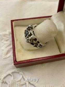 Genuine Sapphire, Solid Silver, Modernist Unique Creator Antique Ring