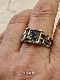 Genuine Sapphire, Solid Silver, Modernist Unique Creator Antique Ring
