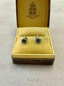 Genuine Sapphire Solitaire Vintage Sterling Silver Earrings