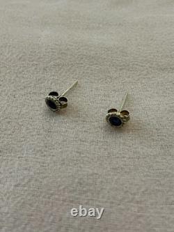 Genuine Sapphire Solitaire Vintage Sterling Silver Earrings