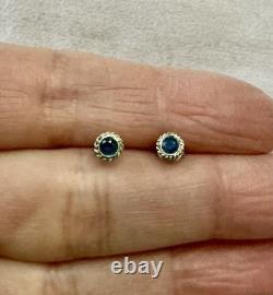 Genuine Sapphire Solitaire Vintage Sterling Silver Earrings