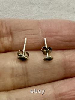 Genuine Sapphire Solitaire Vintage Sterling Silver Earrings