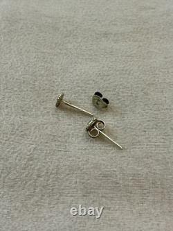 Genuine Sapphire Solitaire Vintage Sterling Silver Earrings