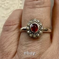 Genuine Sublime Ruby, Fine Pearl, Solid Silver, Very Beautiful Antique Ring
