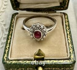 Genuine Sublime Ruby, Fine Pearl, Solid Silver, Very Beautiful Antique Ring