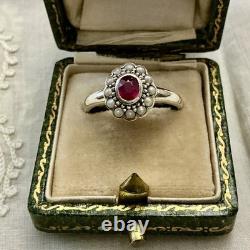 Genuine Sublime Ruby, Fine Pearl, Solid Silver, Very Beautiful Antique Ring