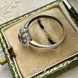 Genuine Sublime Ruby, Fine Pearl, Solid Silver, Very Beautiful Antique Ring