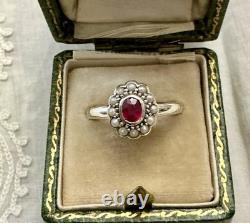 Genuine Sublime Ruby, Fine Pearl, Solid Silver, Very Beautiful Antique Ring