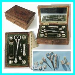 Gift Box Sewing Kit Old XIX Silver French Sewing Box Case