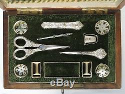 Gift Box Sewing Kit Old XIX Silver French Sewing Box Case