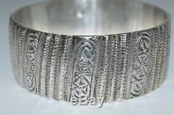 Great Old Silver Cuff Bracelet Punch North Africa Jewel 139.4 G
