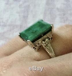 Great Old Silver Ring Masif Book And Emerald Veritable