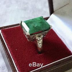 Great Old Silver Ring Masif Book And Emerald Veritable