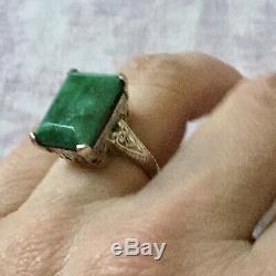 Great Old Silver Ring Masif Book And Emerald Veritable