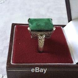 Great Old Silver Ring Masif Book And Emerald Veritable