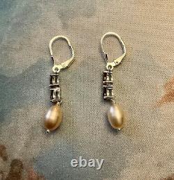 Grenat, Beautiful Pink Pearl, Massive Silver, Long Old Earrings