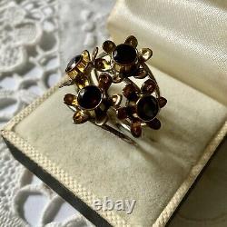 Harem Old Large Ring Silver Flowers Massif, Vermeil, Grenats