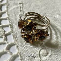 Harem Old Large Ring Silver Flowers Massif, Vermeil, Grenats