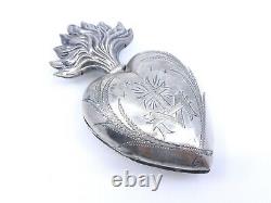 Heart Of Mary Ancient In Solid Silver Reliquary Ex Voto 19th (2)