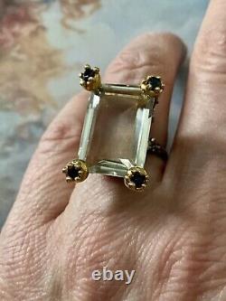 Huge Ancient Ring with Beautiful Topaz and Sapphire Set in Solid Gold and Silver