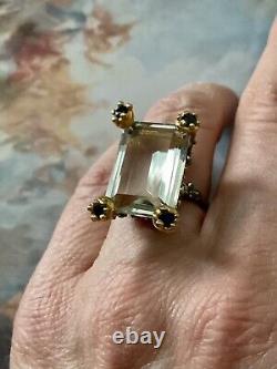 Huge Ancient Ring with Beautiful Topaz and Sapphire Set in Solid Gold and Silver