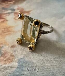 Huge Ancient Ring with Beautiful Topaz and Sapphire Set in Solid Gold and Silver