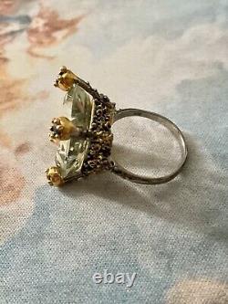 Huge Ancient Ring with Beautiful Topaz and Sapphire Set in Solid Gold and Silver