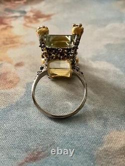 Huge Ancient Ring with Beautiful Topaz and Sapphire Set in Solid Gold and Silver