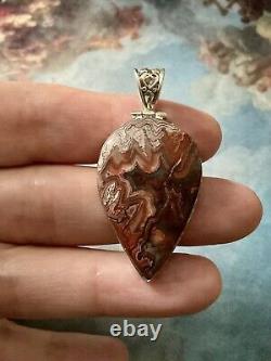 Huge Antique Pendant in Genuine Agate and Solid Silver, Very Beautiful