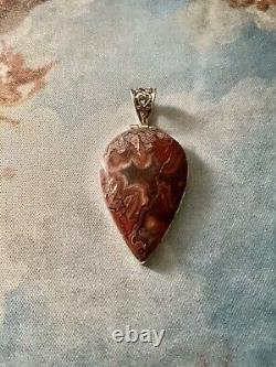 Huge Antique Pendant in Genuine Agate and Solid Silver, Very Beautiful