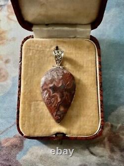 Huge Antique Pendant in Genuine Agate and Solid Silver, Very Beautiful