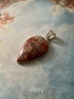 Huge Antique Pendant in Genuine Agate and Solid Silver, Very Beautiful