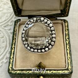 Huge Hand-Cut Topaz, Solid Silver, Large Antique Ring, Designer