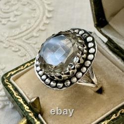 Huge Hand-Cut Topaz, Solid Silver, Large Antique Ring, Designer