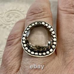 Huge Hand-Cut Topaz, Solid Silver, Large Antique Ring, Designer