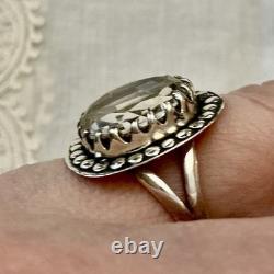 Huge Hand-Cut Topaz, Solid Silver, Large Antique Ring, Designer