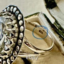Huge Hand-Cut Topaz, Solid Silver, Large Antique Ring, Designer