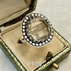 Huge Hand-Cut Topaz, Solid Silver, Large Antique Ring, Designer